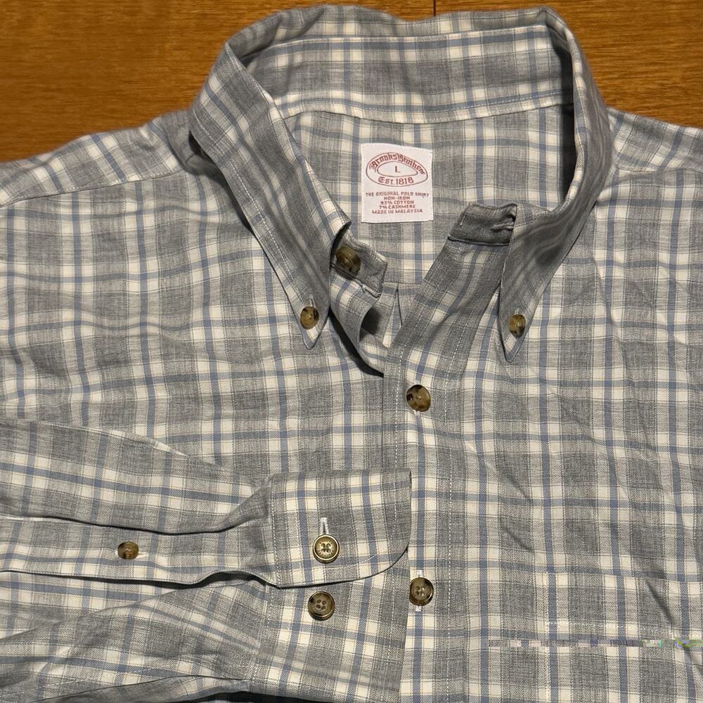 Brooks Brothers Shirt Button-Down Non-Iron Cotton Cashmere Size Large Plaid
